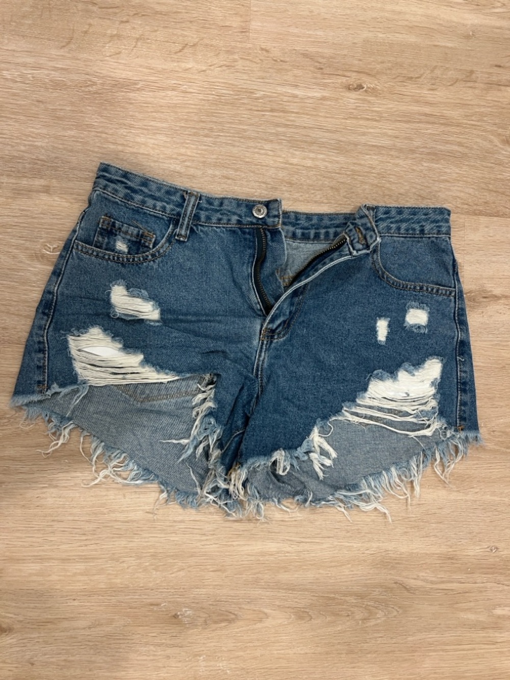 SHEIN Blue Ripped High-Rise Denim Shorts